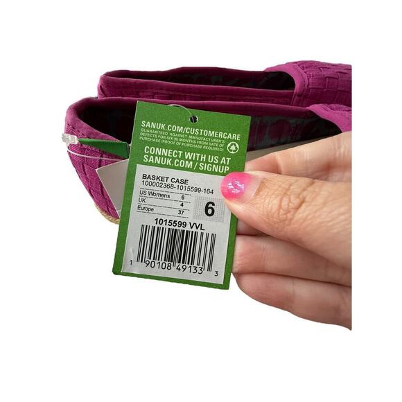 Sanuk Women's Fuschia Pink Basket Case Sidewalk Surfers Flats Size 6 - Picture 6 of 8